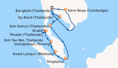 Itinéraire de la croisière Thaïlande et sur les marches d'Angkor Wat