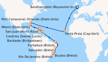 Itinéraire de la croisière Southampton (Royaume Uni), En mer, En mer, En...