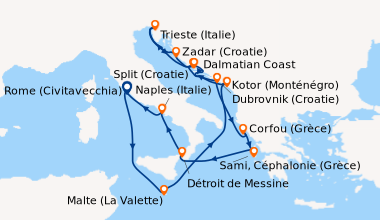 Itinéraire de la croisière Rome (Civitavecchia), En mer, Malte (La Valet...