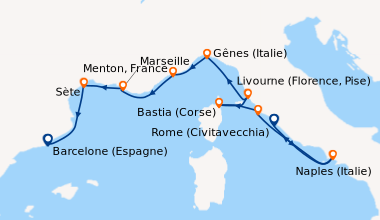 Itinéraire de la croisière Rome (Civitavecchia), Naples (Italie), Porto ...