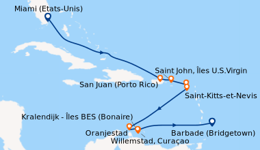 Itinéraire de la croisière Miami (Etats-Unis), En mer, En mer, Antigua, ...