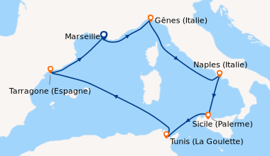 Itinéraire de la croisière Évasion Méditerranéenne