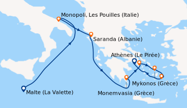 Itinéraire de la croisière Malte (La Valette), En mer, Monopoli, Les Pou...