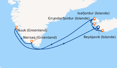 Itinéraire de la croisière Reykjavik (Islande), Heimaey (Islande), Grund...