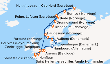 Itinéraire de la croisière Hambourg (Allemagne), En mer, Anvers (Belgiqu...