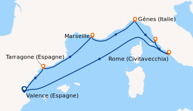Itinéraire de la croisière Valence (Espagne), Barcelone (Espagne), Marse...