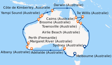 Itinéraire de la croisière Melbourne (Australie), En mer, Adélaïde (Aust...