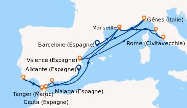 Itinéraire de la croisière Barcelone (Espagne), Marseille, Livourne (Flo...