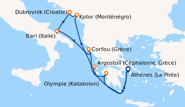 Itinéraire de la croisière De l’Acropole aux perles de l’Adriatique