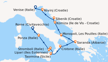 Itinéraire de la croisière Rome (Civitavecchia), Ponza (Italie), Lipari ...