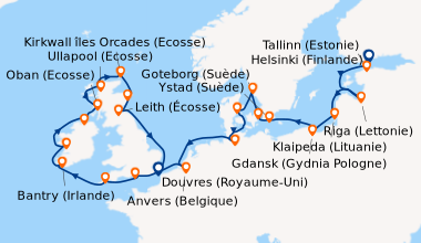 Itinéraire de la croisière Helsinki (Finlande), Tallinn (Estonie), En me...