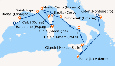 Itinéraire de la croisière Barcelone (Espagne), Rosas (Espagne), Saint-T...