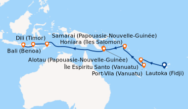 Itinéraire de la croisière Des îles Fidji à Bali