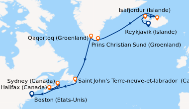 Itinéraire de la croisière Reykjavik (Islande), Isafjordur (Islande), Ak...