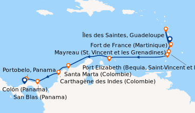 Itinéraire de la croisière Panama, Colombie et les îles Caraïbes 