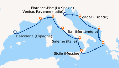 Itinéraire de la croisière Barcelone (Espagne), Villefranche (Côte d\'Az...
