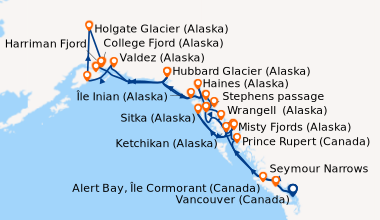 Itinéraire de la croisière Seymour Narrows, Vancouver (Canada), En mer, ...