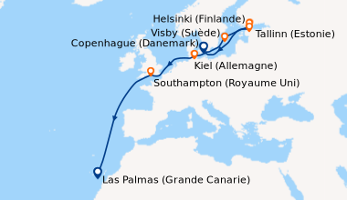 Itinéraire de la croisière Copenhague (Danemark), En mer, Visby (Suède),...