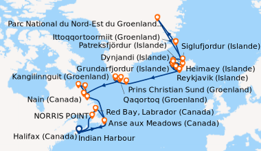 Itinéraire de la croisière Reykjavik (Islande), Grundarfjordur (Islande)...