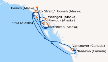 Itinéraire de la croisière Vancouver (Canada), En mer, Ketchikan (Alaska...