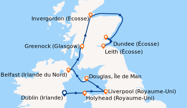 Itinéraire de la croisière Dublin (Irlande), Dublin (Irlande), Holyhead ...