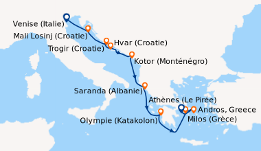 Itinéraire de la croisière Venise (Italie), Mali Losinj, Croatie, Hvar (...