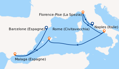 Itinéraire de la croisière Rome (Civitavecchia), En mer, Naples (Italie)...