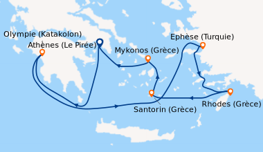 Itinéraire de la croisière Athènes (Le Pirée), Olympie (Katakolon), En m...