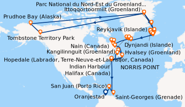 Itinéraire de la croisière Reykjavik (Islande), Grundarfjordur (Islande)...