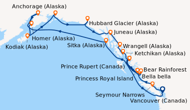 Itinéraire de la croisière Vancouver (Canada), Seymour Narrows, Bella be...