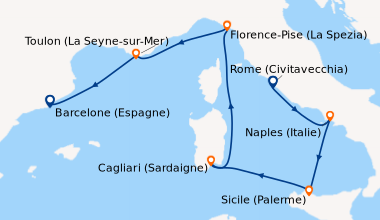 Itinéraire de la croisière Rome (Civitavecchia), Naples (Italie), Sicile...