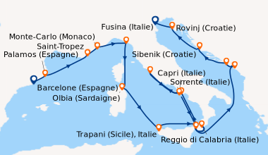 Itinéraire de la croisière Barcelone (Espagne), Palamos (Espagne), Saint...