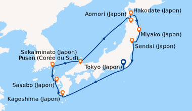 Itinéraire de la croisière Tokyo (Japon), En mer, Kagoshima (Japon), Pus...