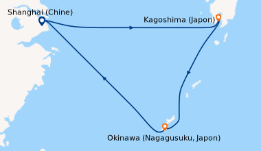 Itinéraire de la croisière Shanghai (Chine), En mer, Kagoshima (Japon), ...