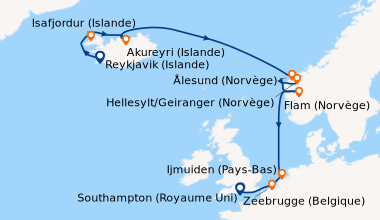 Itinéraire de la croisière Reykjavik (Islande), Isafjordur (Islande), Ak...