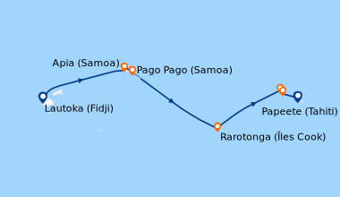 Itinéraire de la croisière Lautoka (Fidji), En mer, En mer, Apia (Samoa)...