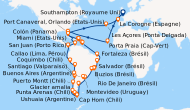 Itinéraire de la croisière Southampton (Royaume Uni), En mer, En mer, En...