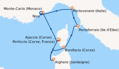 Itinéraire de la croisière Nice, Portovenere (Italie), Portoferraio (île...
