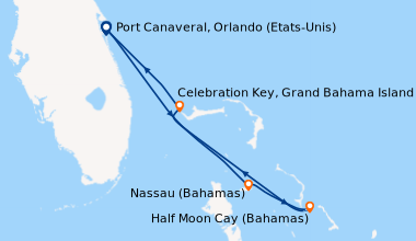 Itinéraire de la croisière Port Canaveral, Orlando (Etats-Unis), En mer,...
