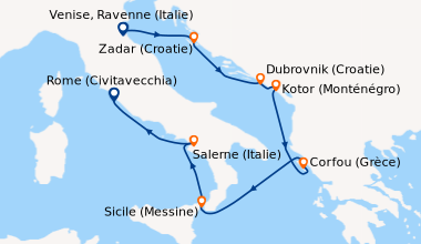 Itinéraire de la croisière Venise, Ravenne (Italie), Split (Croatie), Du...