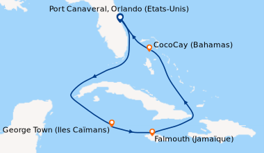 Itinéraire de la croisière Port Canaveral, Orlando (Etats-Unis), En mer,...