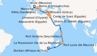 Itinéraire de la croisière Marseille, Olbia (Sardaigne), Rome (Civitavec...