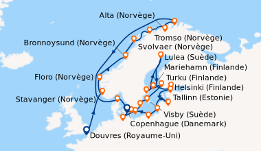 Itinéraire de la croisière Douvres (Royaume-Uni), En mer, Stavanger (Nor...