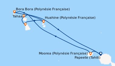 Itinéraire de la croisière Papeete (Tahiti), Moorea (Polynésie Française...