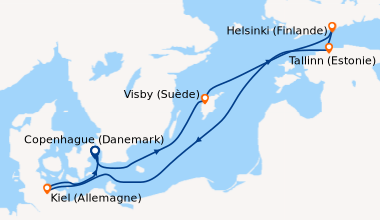 Itinéraire de la croisière Copenhague (Danemark), En mer, Visby (Suède),...