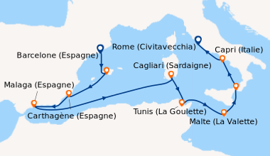 Itinéraire de la croisière Barcelone (Espagne), Palma de Majorque (Baléa...