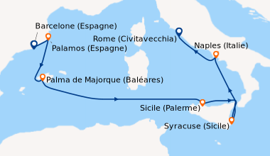Itinéraire de la croisière Barcelone (Espagne), Palamos (Espagne), Palma...