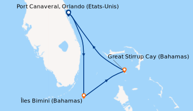 Itinéraire de la croisière Port Canaveral, Orlando (Etats-Unis), Îles Bi...