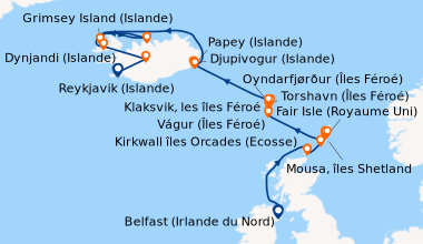 Itinéraire de la croisière Belfast (Irlande du Nord), En mer, Kirkwall î...