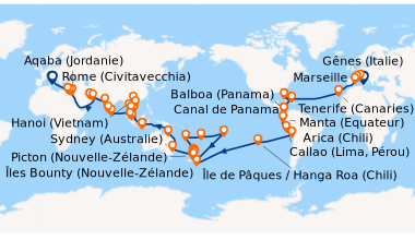 Itinéraire de la croisière Rome (Civitavecchia), Gênes (Italie), Marseil...